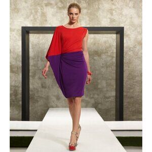 Kenneth Cole Reaction Womens Colorblock One-Shoulder Draped Dress S Red & Purple